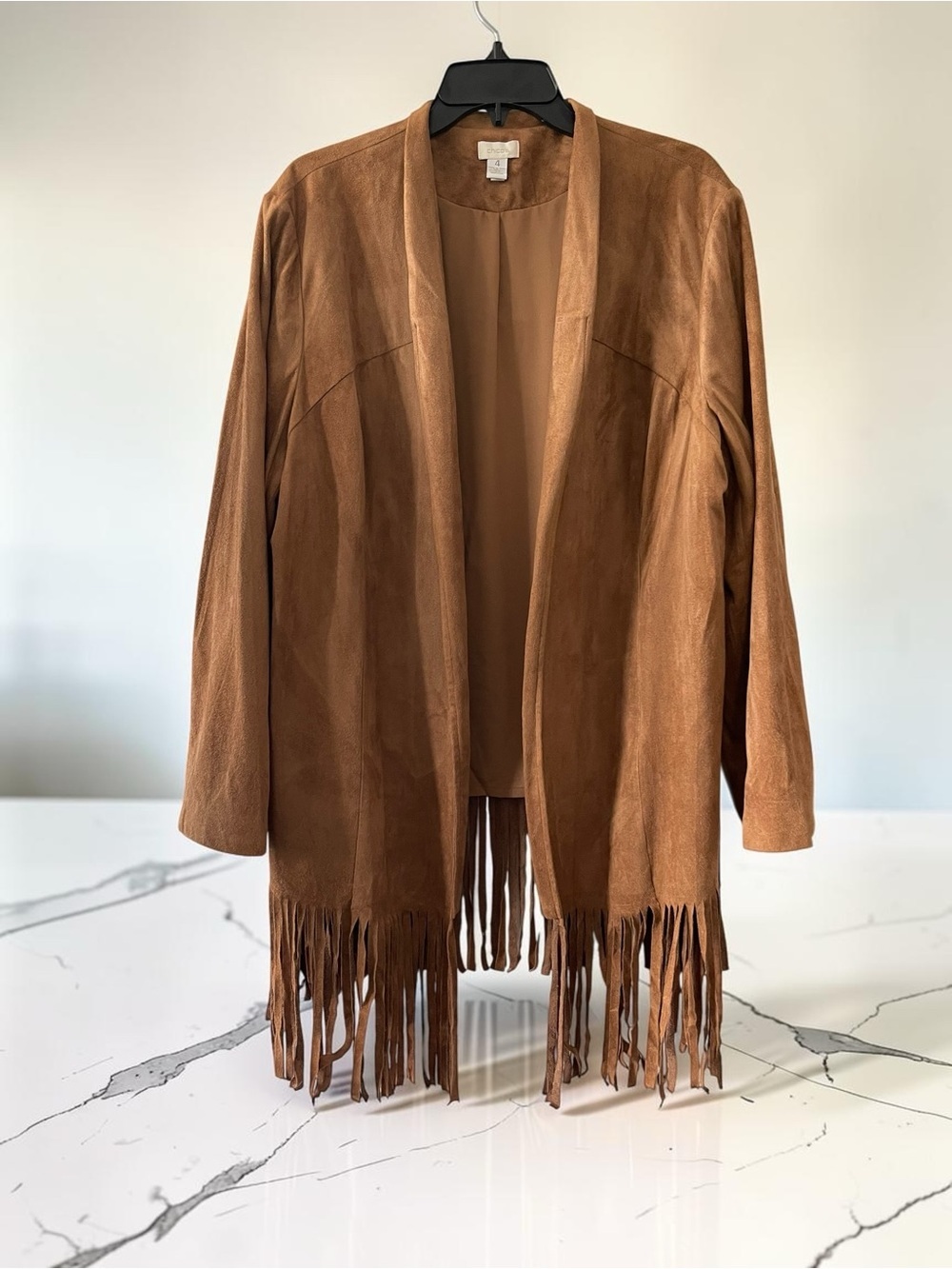 Chico’s Western Fringe Faux Suede Jacket Camel Brown Plus Size 4 XXL - Picture 6 of 6